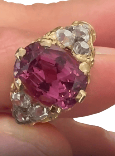 Bague 54 Bague portugaise - Bague en or jaune, spinelle Mogok et diamants 58 Facettes F33