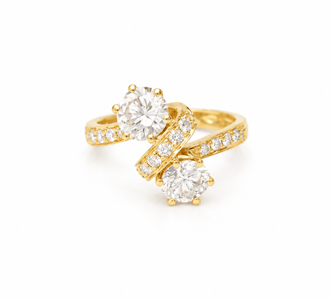 Bague 52 Bague Toi et Moi en or jaune et diamants 58 Facettes 33541