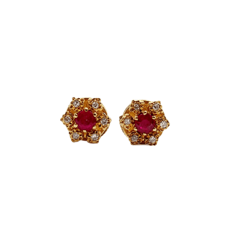 Vintage 18k gold, ruby and diamond daisy stud earrings Daisy 