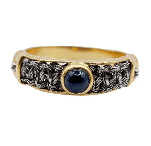 Bague 64 Bague chevalière vintage en or 18k, acier et saphir 58 Facettes A07432