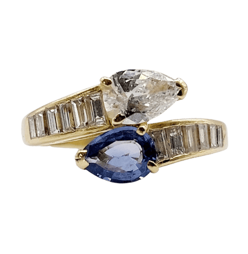 Bague 55 Bague toi et moi serpent en or 18k, diamant poire et saphir 58 Facettes A07351