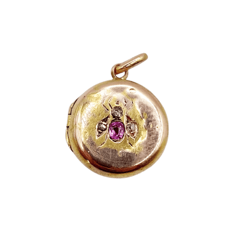 Pendentif Pendentif porte-photo antique en or rose 18k, rubis et diamants 58 Facettes A07411