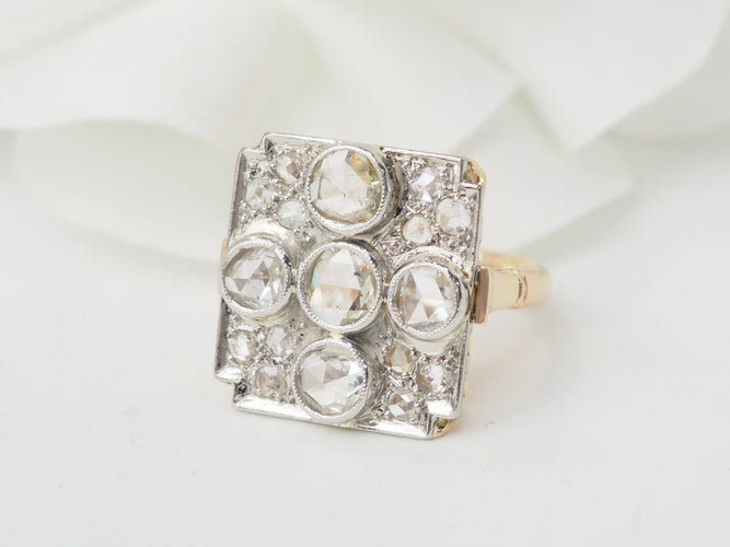 Bague 50 Bague ancienne - Bague en or jaune, platine et diamants 58 Facettes 33539