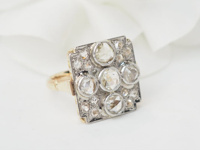 Bague 50 Bague ancienne - Bague en or jaune, platine et diamants 58 Facettes 33539