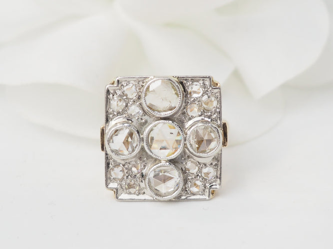 Bague 50 Bague ancienne - Bague en or jaune, platine et diamants 58 Facettes 33539