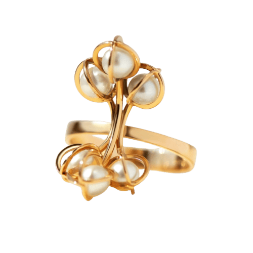 Bague 64 Bague vintage en or jaune 585 et perles d’eau salée 58 Facettes