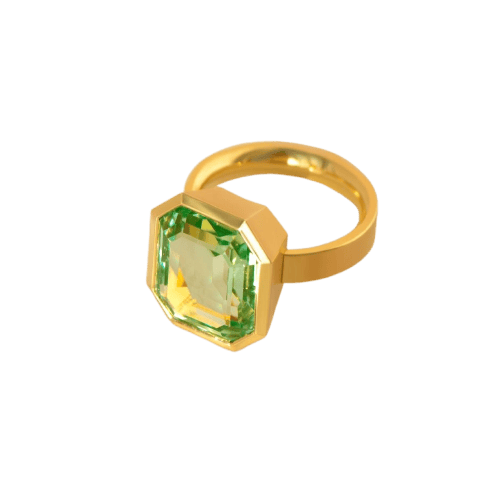 Bague 55.5 Bague en or jaune 750 et béryl 13 ct 58 Facettes