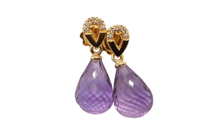 Boucles d'oreilles Boucles d’oreilles pendantes en or jaune, améthystes briolettes et diamants 58 Facettes 30346