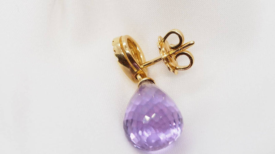 Boucles d'oreilles Boucles d’oreilles pendantes en or jaune, améthystes briolettes et diamants 58 Facettes 30346