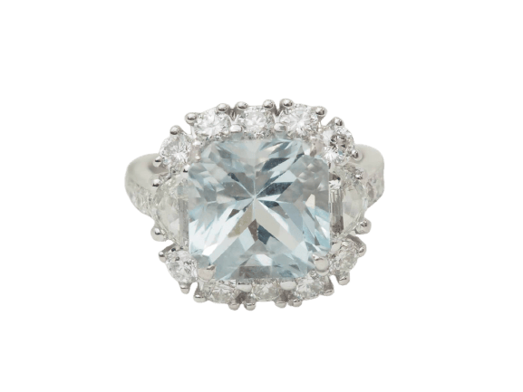 Bague 53.5 Bague entourage en or blanc, aigue-marine et diamants 58 Facettes 33802