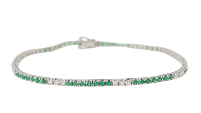 Bracelet 18cm Bracelet rivière en or blanc, émeraudes et diamants 58 Facettes 32238