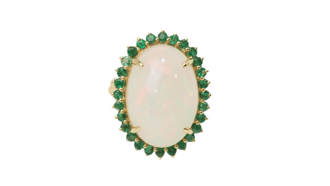 Bague Bague ovale en or jaune, opale cabochon et émeraudes 58 Facettes 32639