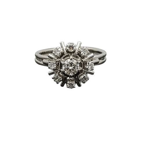 55 Bague fleur en or gris, platine et diamants 58 Facettes SADD/51/0