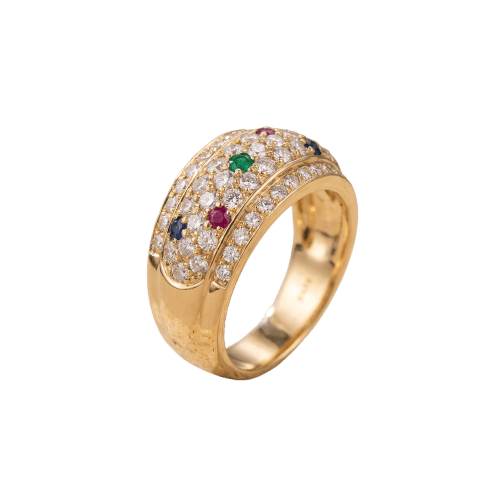 Bague 56 Bague en or jaune 18 carats, diamants et pierres précieuses 58 Facettes HJ062612