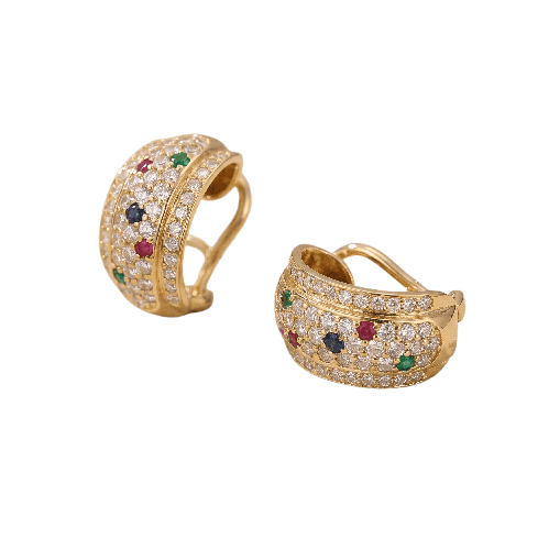 Boucles d'oreilles Boucles d'oreilles demi-créoles en or jaune, diamants et pierres de couleur 58 Facettes HJ062611