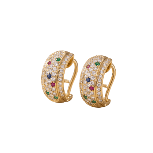 Boucles d'oreilles Boucles d'oreilles demi-créoles en or jaune, diamants et pierres de couleur 58 Facettes HJ062611