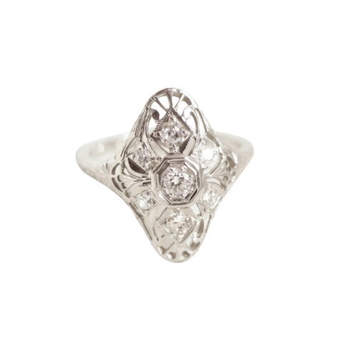 Bague 52 Art déco - Bague ancienne en or blanc 750 et diamants 58 Facettes HJ062605