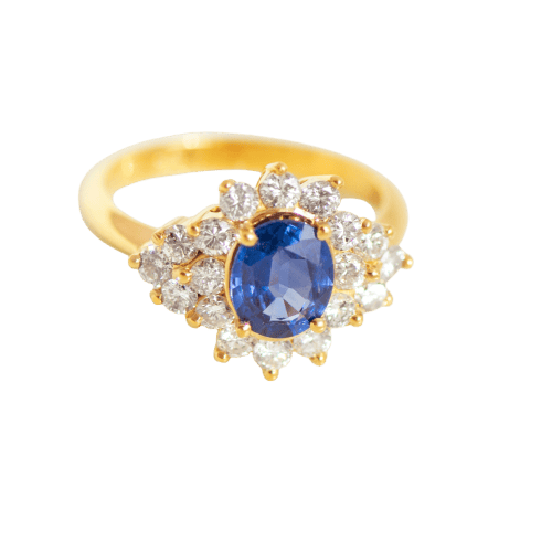 Bague 53 Bague en or jaune avec saphir et diamants 58 Facettes HJ062604