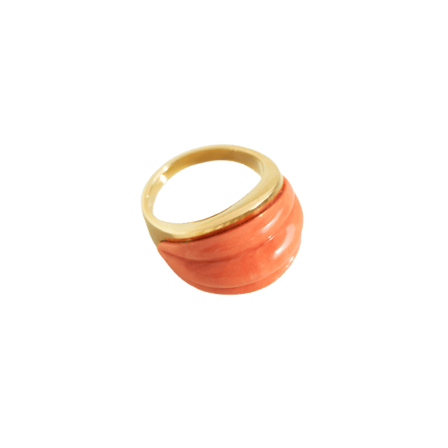 Bague 50 Bague en or jaune 14 carats et corail sculptural 58 Facettes HJ062603