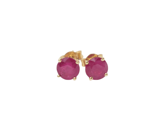 Boucles d'oreilles Puces d'oreilles en or jaune et rubis 58 Facettes BORub