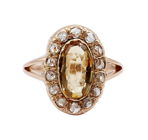 Bague 60 Bague antique en or rose 18k, citrine et diamants 58 Facettes A07441