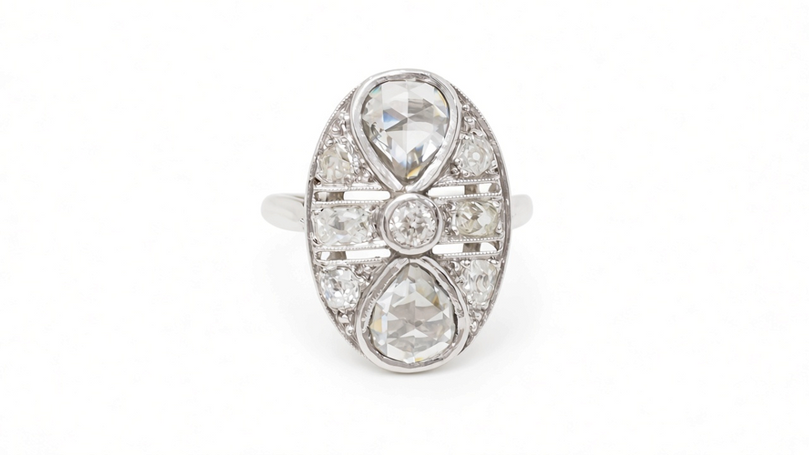 Bague 55 Bague Art déco en or blanc 18k et platine, diamants anciens 58 Facettes 32792
