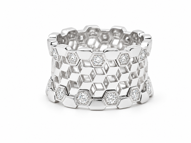 Bague 50 INEDT Op’Art - Bague en or blanc 18 carats et diamants 58 Facettes 33437