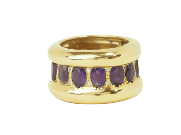 Vintage-Cocktailring aus 18-karätigem Gelbgold, Amethysten und Diamanten 