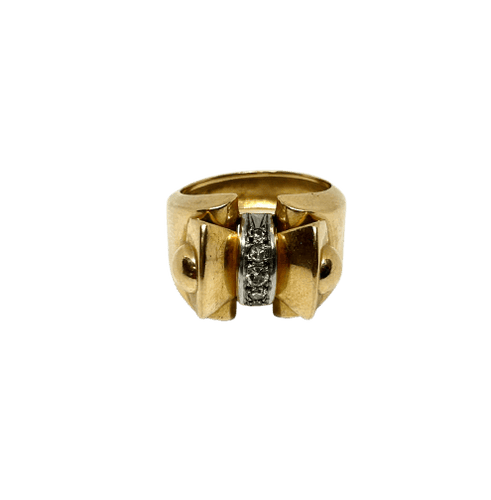 Bague 55 Bague Tank nœud papillon en or jaune et diamants 58 Facettes Tank 1