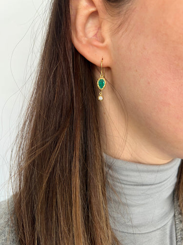 Boucles d'oreilles Boucles d'oreilles anciennes en or jaune 18K avec émeraudes et diamants 58 Facettes