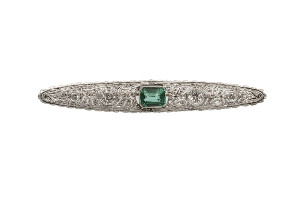 Broche Broche ancienne en platine, or jaune, diamants et tourmaline 58 Facettes 12397