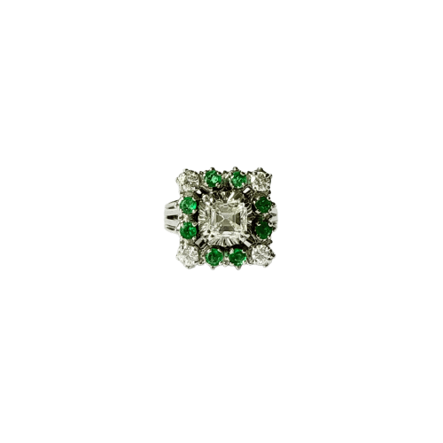 White gold ring, diamonds and emeralds circa 1950 