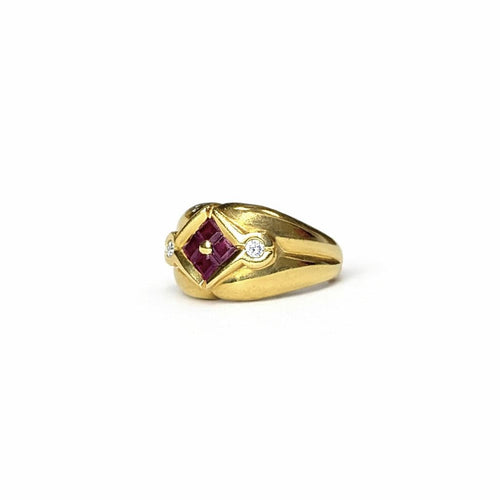Bague 53 Bague croisillons en or jaune 18K rubis et diamants 58 Facettes REF2575-343