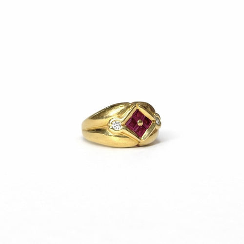 Bague 53 Bague croisillons en or jaune 18K rubis et diamants 58 Facettes REF2575-343