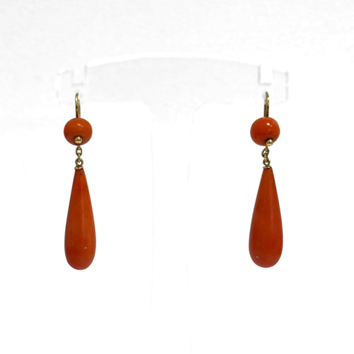 Boucles d'oreilles Minihy Paris - Boucles d'oreilles pendantes en or jaune 18K corail 58 Facettes REF2560-328