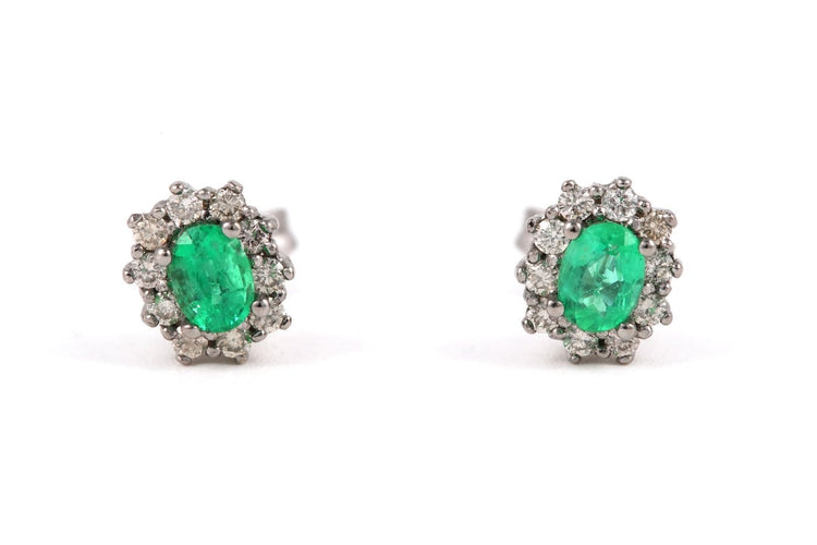 Boucles d'oreilles Boucles d'oreilles en or blanc, émeraudes et diamants 58 Facettes B890
