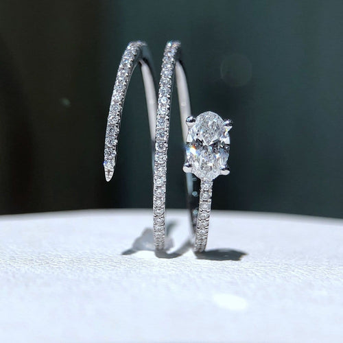 Bague 53 Teide - Bague diamant ovale en or blanc 18K 58 Facettes GBR1065WG