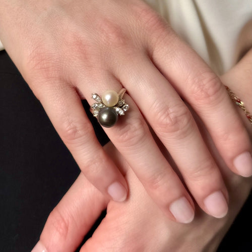 Bague 47 Bague bouquet de perles en or gris 18K et diamants 58 Facettes REF2573-340