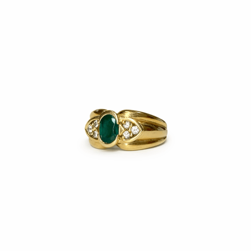 Bague 53 Bague godronnée émeraude en or jaune 18k 58 Facettes REF2575-343