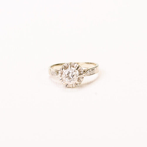 Antik ring Solitær med brolagt diamant i guld og platin_face.jpg