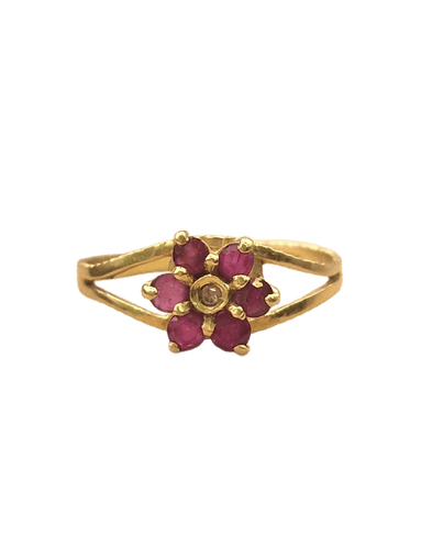 Bague 54 Bague fleur vintage en or jaune, rubis et diamant 58 Facettes CV-080