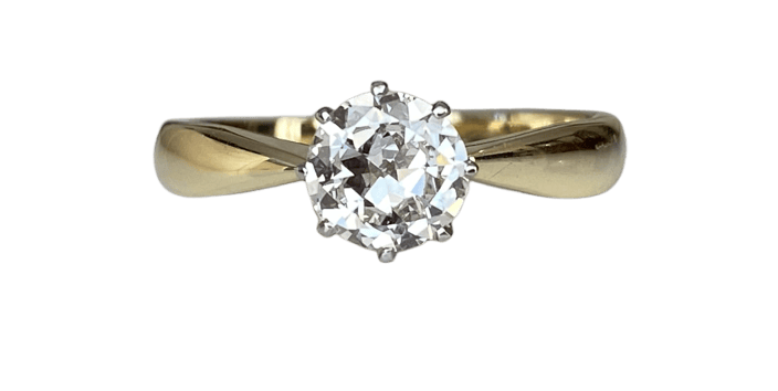 14k yellow gold Solitaire Art Deco ring, 0.80 ct diamond 