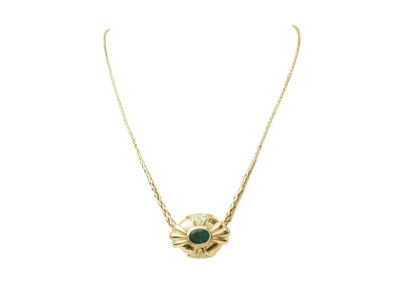 Pendentif émeraude naturelle et diamants en or jaune 58 Facettes