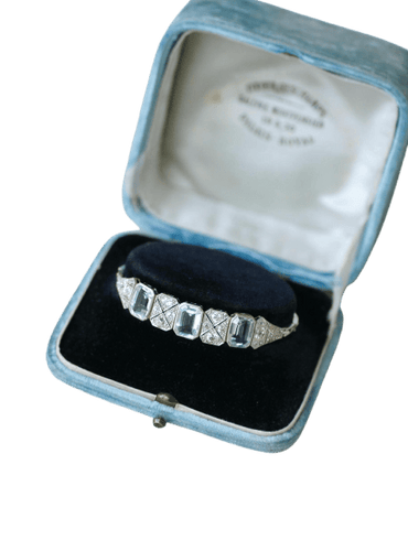 Art Deco - White gold bracelet, aquamarines and diamonds 