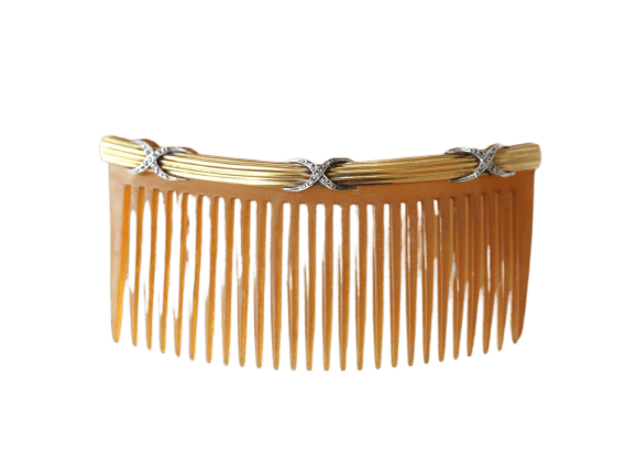 Antique comb - Comb in yellow gold, silver and diamonds 