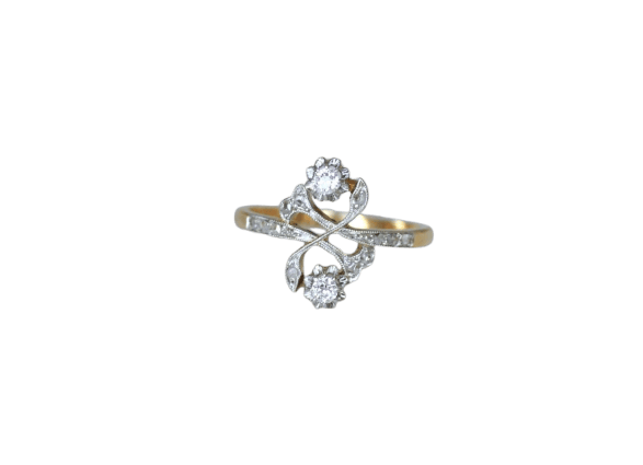 Toi & Moi - Yellow gold ring, platinum and diamonds 