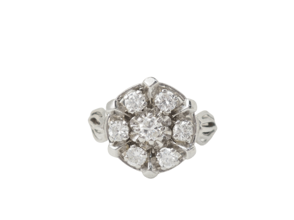 Bague 50 Bague marguerite en or blanc 18k et diamants 58 Facettes 33515