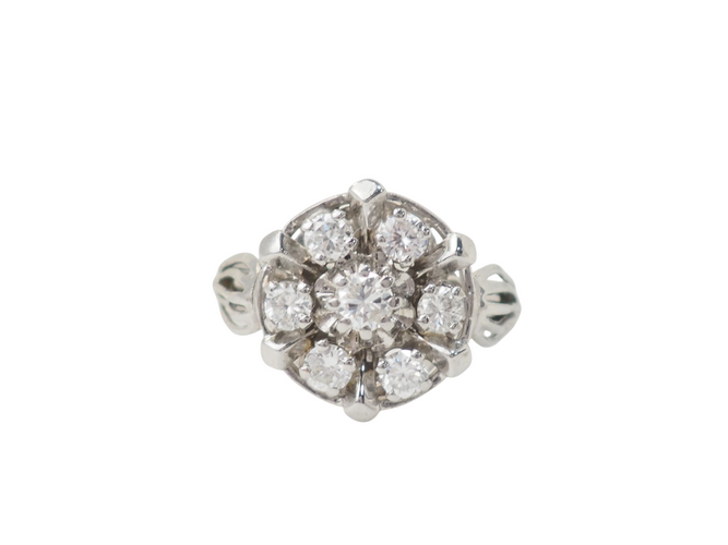 Bague 50 Bague marguerite en or blanc 18k et diamants 58 Facettes 33515