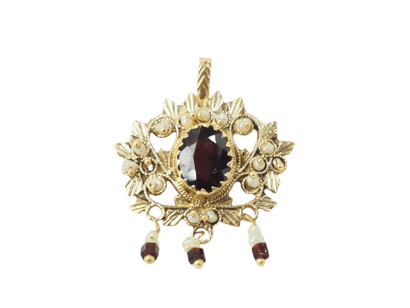Pendentif Pendentif ancien Napoléon III en or jaune, grenat et perles fines 58 Facettes 29387
