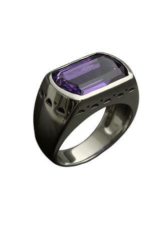 Bague 54 Anello moderne en or blanc 18K avec améthyste 58 Facettes